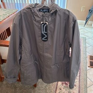 Windbreaker with adjustable sleeves and hood. NWT